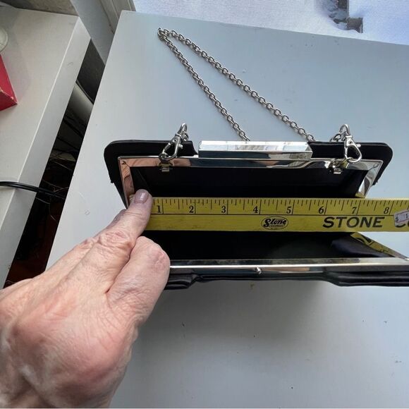 Kate Landry Black Satin Convertible‎ Clutch With Gem Closure - Picture 10 of 10